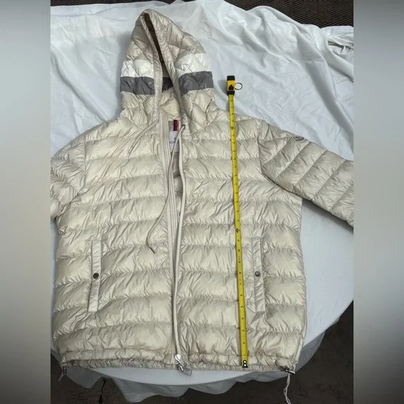 Moncler Beige Hooded Jacket with Gray and White Accents